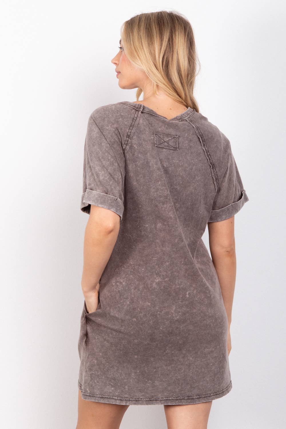 ND31162-Oversized Washed Knit Mini Dress: Black / S-M-L/2-2-2