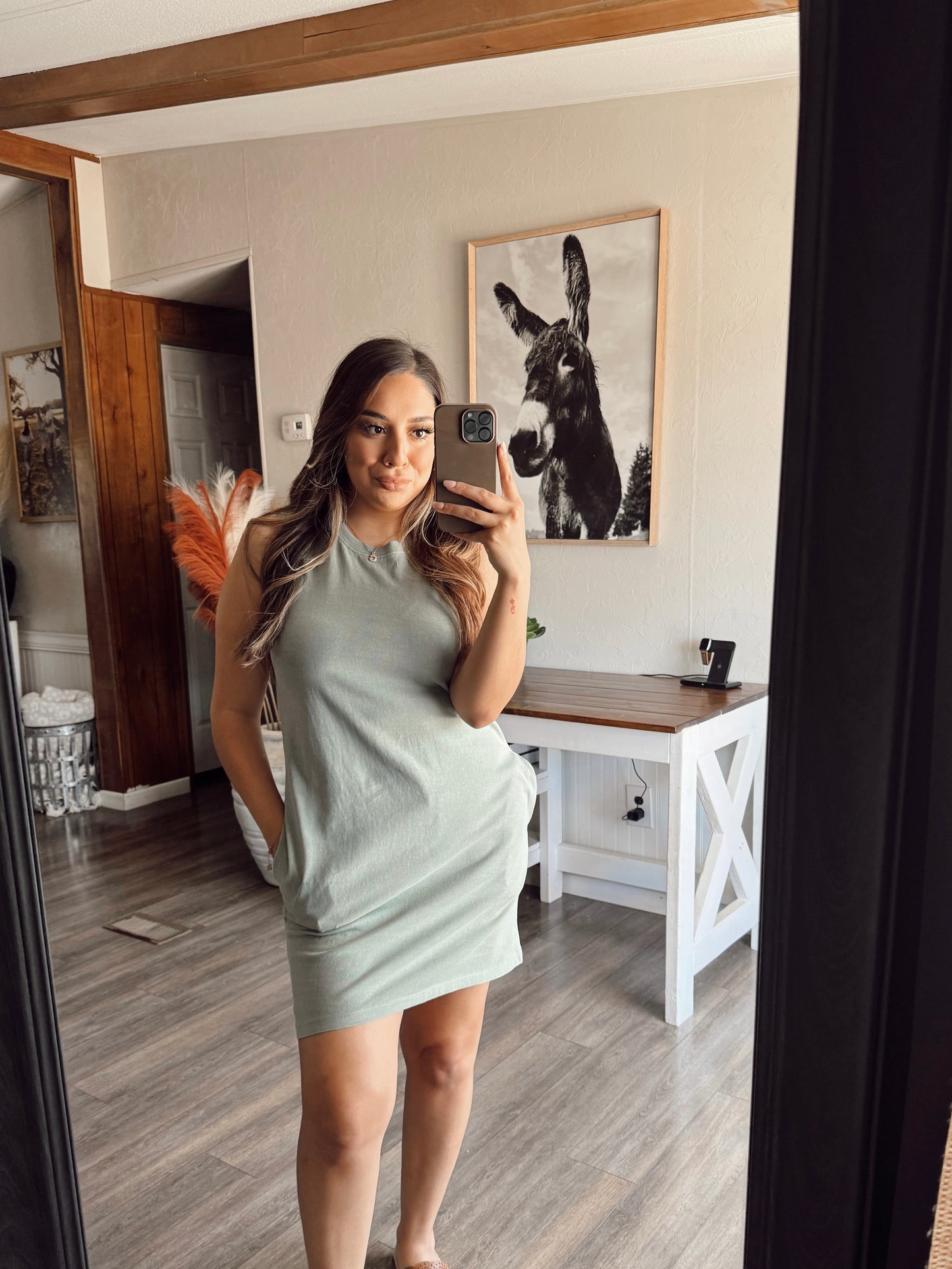 DZ25A925-Sleeveless Mini Dress: SAGE GREEN / S-M-L(2-2-2)