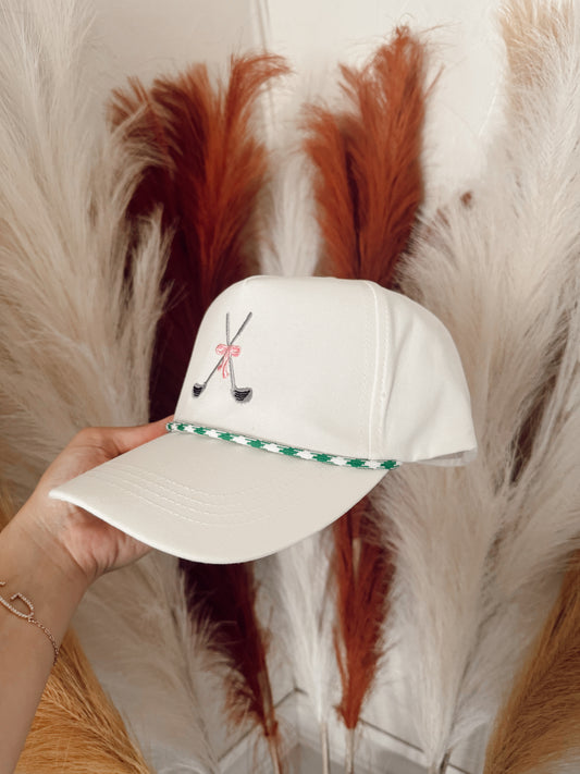 Golf Clubs with Ribbon Embroidered Trucker Hat: Green / ONE SIZE