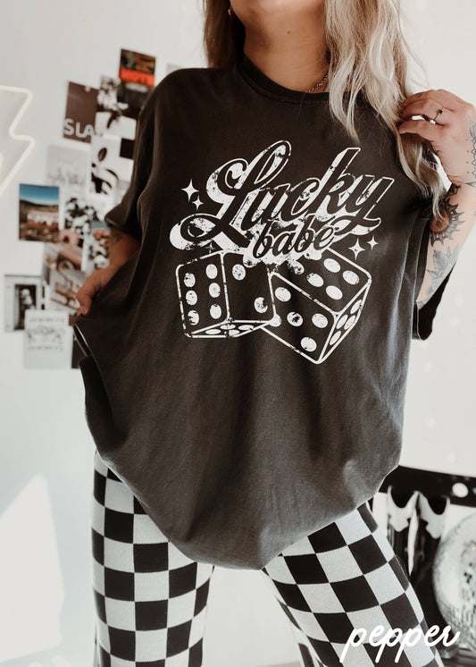 Lucky Babe Dice Comfort Colors Tee / Pepper
